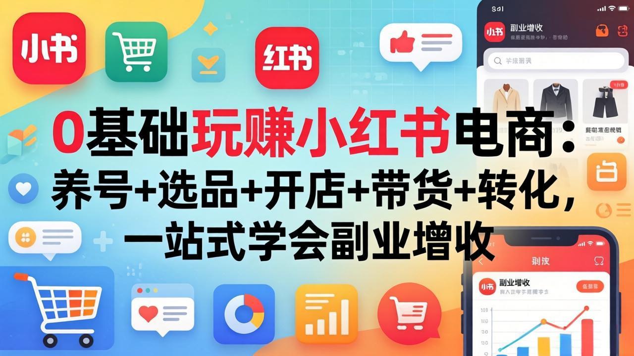 0基础玩赚小红书电商：养号+选品+开店+带货+转化，一站式学会副业增收-荆楚AI