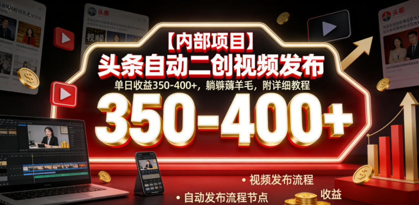 【内部项目】头条自动二创视频发布,单日收益350-400+,躺賺薅羊毛,附详细教程【揭秘】-荆楚AI