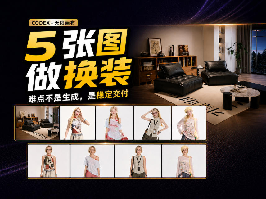 codex+无限画布,5张商品图做沙发换装视频,关键不是提示词!