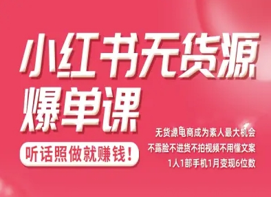 小红书无货源爆单课，不露脸不进货不拍视频不用懂文案1人1部手机1月变现5位数小淇云库-创业网-网赚副业-网创副业-项目拆解-技术类创业资源网-副业网-免费资源下载小淇云库