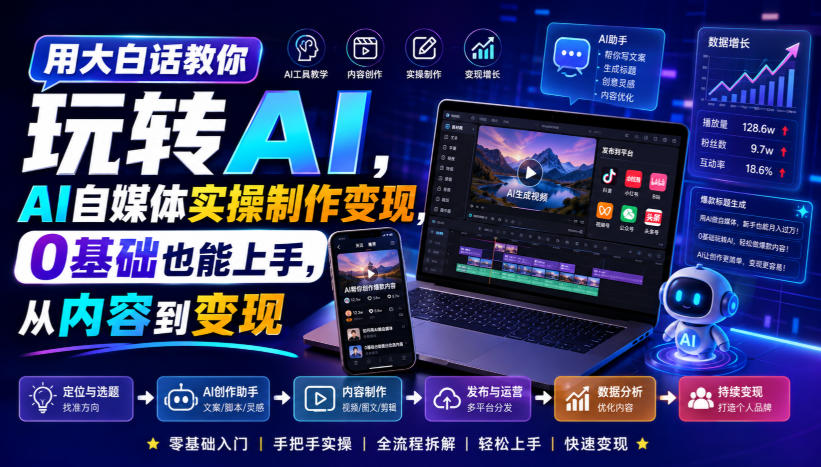用大白话教你玩转AI，AI自媒体实操制作变现，0基础也能上手，从内容到变现-荆楚AI
