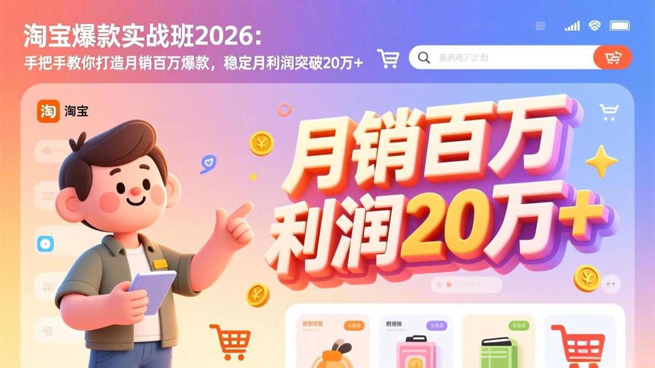 淘宝爆款实战班-2026年3月更新:手把手教你打造月销百万爆款,稳定月利润突破20万+小淇云库-创业网-网赚副业-网创副业-项目拆解-技术类创业资源网-副业网-免费资源下载小淇云库