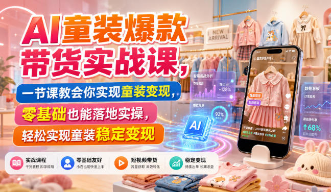 AI童装爆款带货实战课,一节课教会你实现童装变现,零基础也能落地实操-荆楚AI
