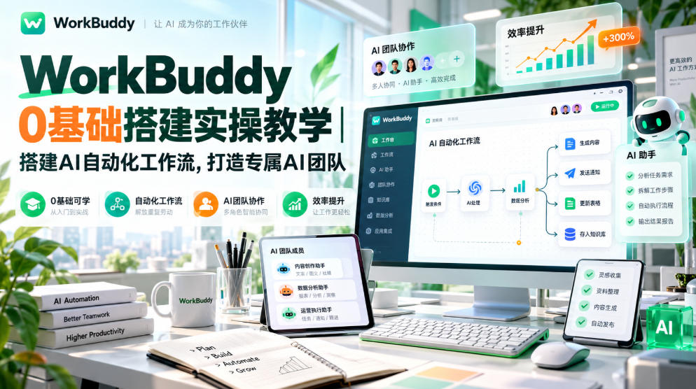 WorkBuddy 0基础搭建实操教学|搭建AI自动化工作流,打造专属AI团队-荆楚AI