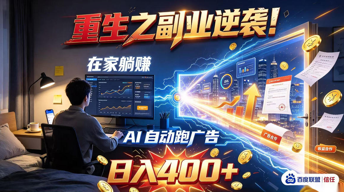 重生之副业逆袭！在家躺赚AI自动跑广告日入400+，无需人工操作【揭秘】-荆楚AI