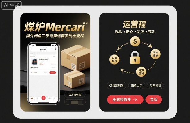 煤炉Mercari国外闲鱼二手电商运营实战全流程，仿品高利润，简单上手，闷声搞钱小淇云库-创业网-网赚副业-网创副业-项目拆解-技术类创业资源网-副业网-免费资源下载小淇云库