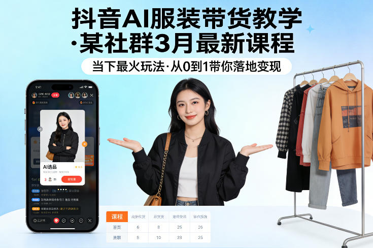 抖音AI服装带货教学，某社群3月最新课程，当下最火玩法，从0到1带你落地变现-荆楚AI