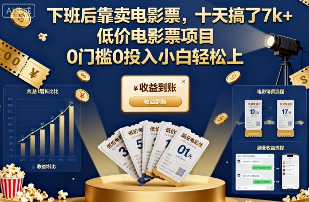 下班后靠卖电影票，十天搞了7k+，低价电影票项目，0门槛0投入小白轻松上手【揭秘】小淇云库-创业网-网赚副业-网创副业-项目拆解-技术类创业资源网-副业网-免费资源下载小淇云库