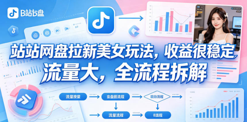 B站网盘拉新美女玩法，收益很稳定，流量大，全流程拆解-荆楚AI
