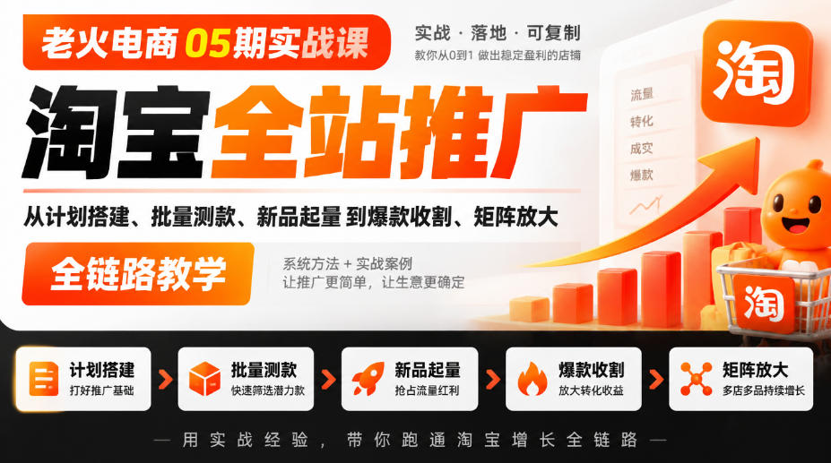 老火电商05期实战课｜淘宝全站推广从计划搭建、批量测款、新品起量到爆款收割、矩阵放大全链路教学-荆楚AI