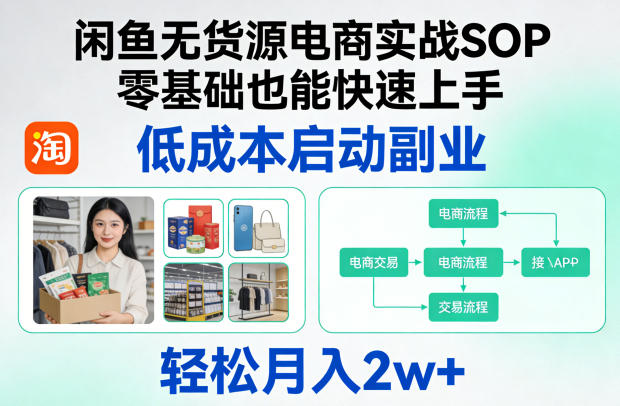 闲鱼无货源电商实战SOP,零基础也能快速上手,低成本启动副业,轻松月入2w+-荆楚AI