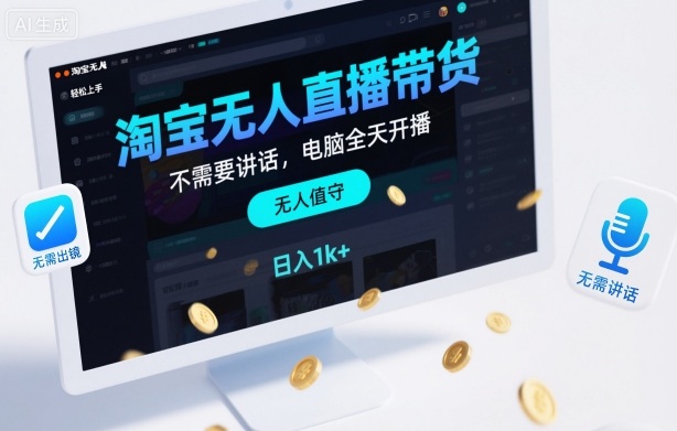 淘宝无人直播带货，不需要出镜，不需要讲话，电脑全天开播，轻松上手，日入1k+【揭秘】小淇云库-创业网-网赚副业-网创副业-项目拆解-技术类创业资源网-副业网-免费资源下载小淇云库
