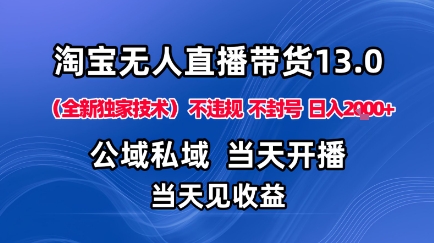 淘宝无人直播13.0，公域私域技术，不封号，不违规布局下半年旺季赛道，日入1K+（独家技术）【揭秘】小淇云库-创业网-网赚副业-网创副业-项目拆解-技术类创业资源网-副业网-免费资源下载小淇云库