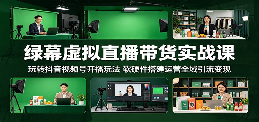 绿幕虚拟直播带货实战课：玩转抖音视频号开播玩法，软硬件搭建运营全域引流变现-荆楚AI