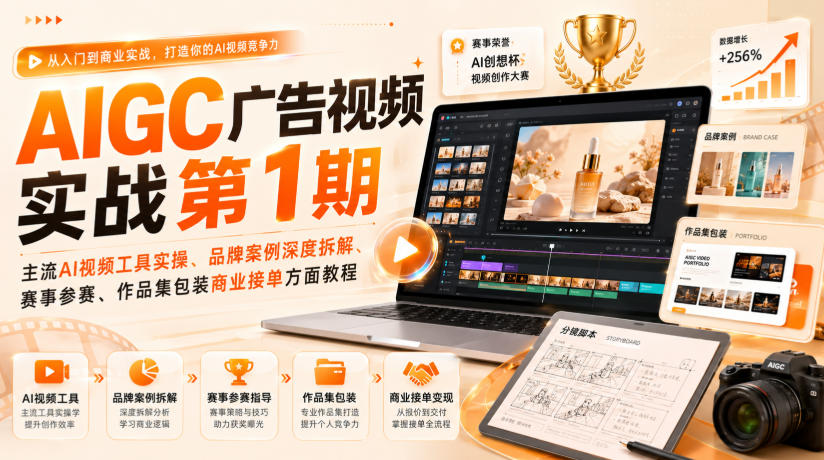 AIGC广告视频实战第1期,主流AI视频工具实操、品牌案例深度拆解、赛事参赛、作品集包装商业接单方面教程-荆楚AI