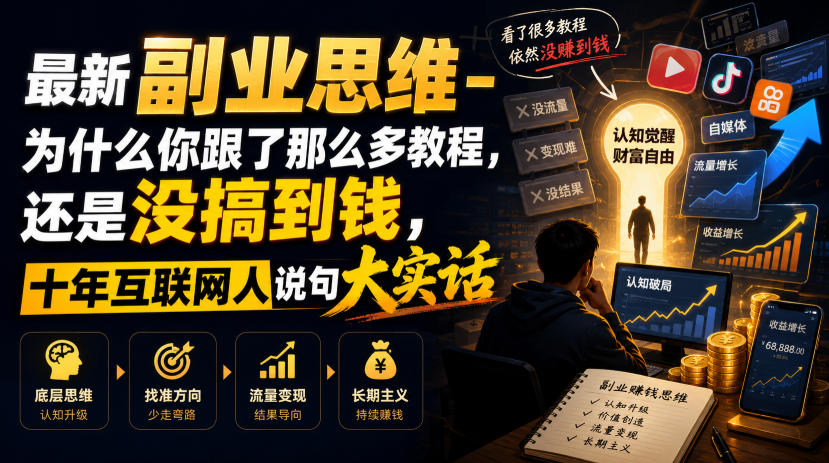最新副业思维-为什么你跟了那么多教程,还是没搞到钱,十年互联网人说句大实话【揭秘】-荆楚AI