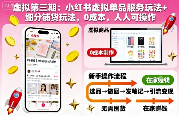 虚拟第三期：小红书虚拟单品服务玩法+细分铺货玩法，0成本，人人可操作小淇云库-创业网-网赚副业-网创副业-项目拆解-技术类创业资源网-副业网-免费资源下载小淇云库