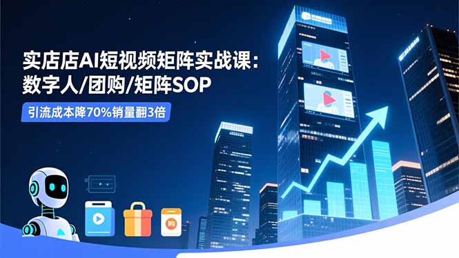 实体店AI短视频矩阵实战课：数字人/团购/矩阵SOP，引流成本降70%销量翻3倍小淇云库-创业网-网赚副业-网创副业-项目拆解-技术类创业资源网-副业网-免费资源下载小淇云库