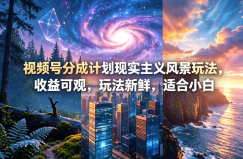 视频号分成计划现实主义风景玩法，收益可观，玩法新鲜，适合小白-荆楚AI