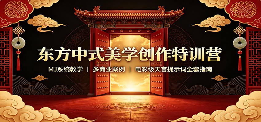 东方中式美学创作特训营：MJ系统教学，多商业案例，电影级天宫提示词全套指南-荆楚AI