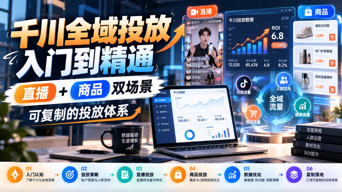 千川全域投放入门到精通，直播+商品双场景，可复制的投放体系-荆楚AI