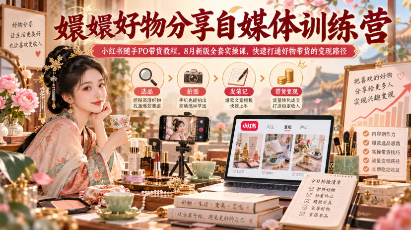 嬛嬛好物分享自媒体训练营|小红书随手PO带货教程,8月新版全套实操课,快速打通好物带货的变现路径-荆楚AI