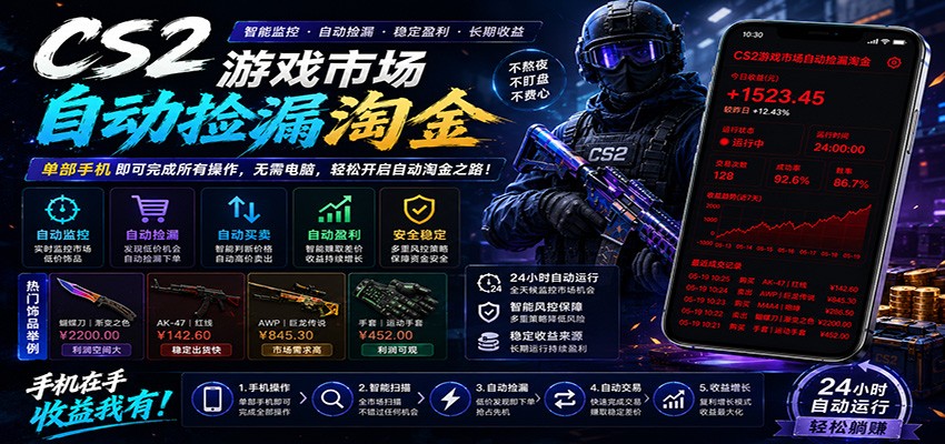 CSGO挂机捡漏项目通过利用游戏饰品交易机制,结合薄凉软件辅助捡漏,实现盈利-荆楚AI