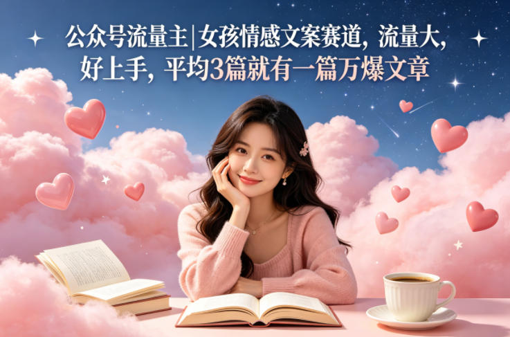 公众号流量主女孩情感文案赛道，流量大，好上手，平均3篇就有一篇万爆文章-荆楚AI