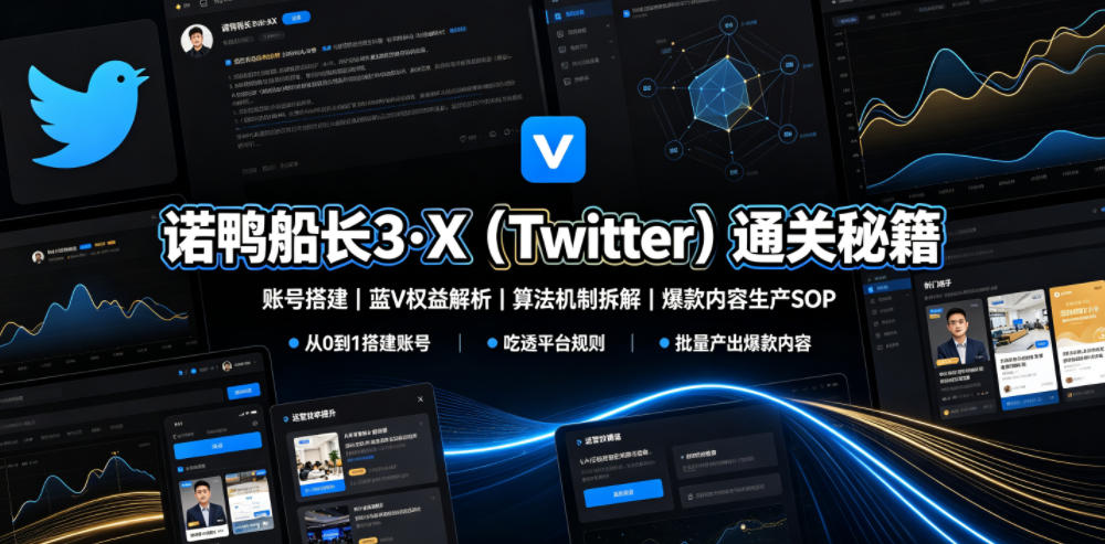 诺鸭船长3·X(Twitter)通关秘籍，涵盖账号搭建、蓝V权益解析、算法机制拆解及爆款内容生产SOP-荆楚AI