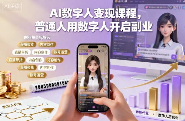 AI数字人变现课程，普通人用数字人开启副业小淇云库-创业网-网赚副业-网创副业-项目拆解-技术类创业资源网-副业网-免费资源下载小淇云库