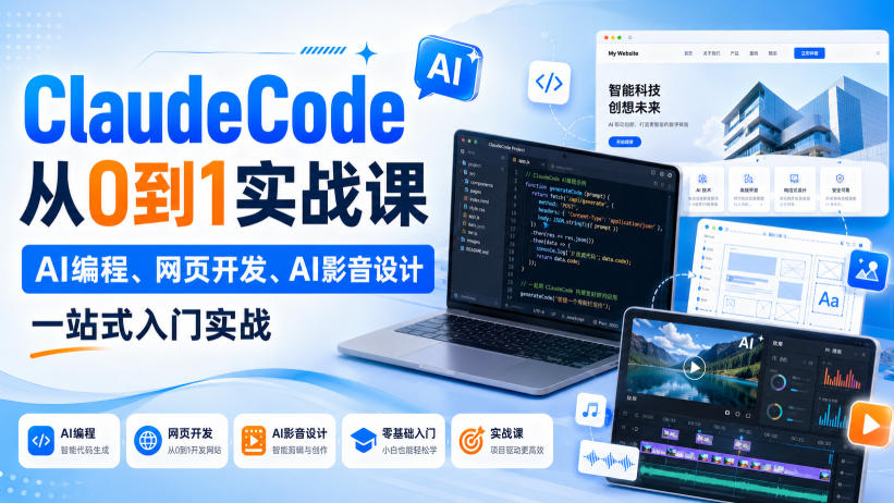 ClaudeCode从0到1实战课,AI编程、网页开发、AI影音设计一站式入门实战-荆楚AI
