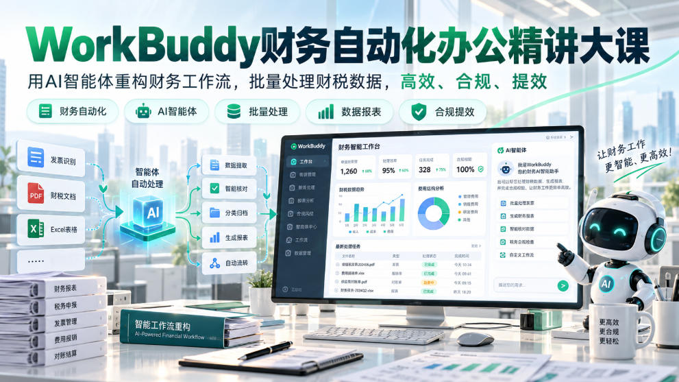 WorkBuddy财务自动化办公精讲大课,用AI智能体重构财务工作流,批量处理财税数据,高效、合规、提效-荆楚AI