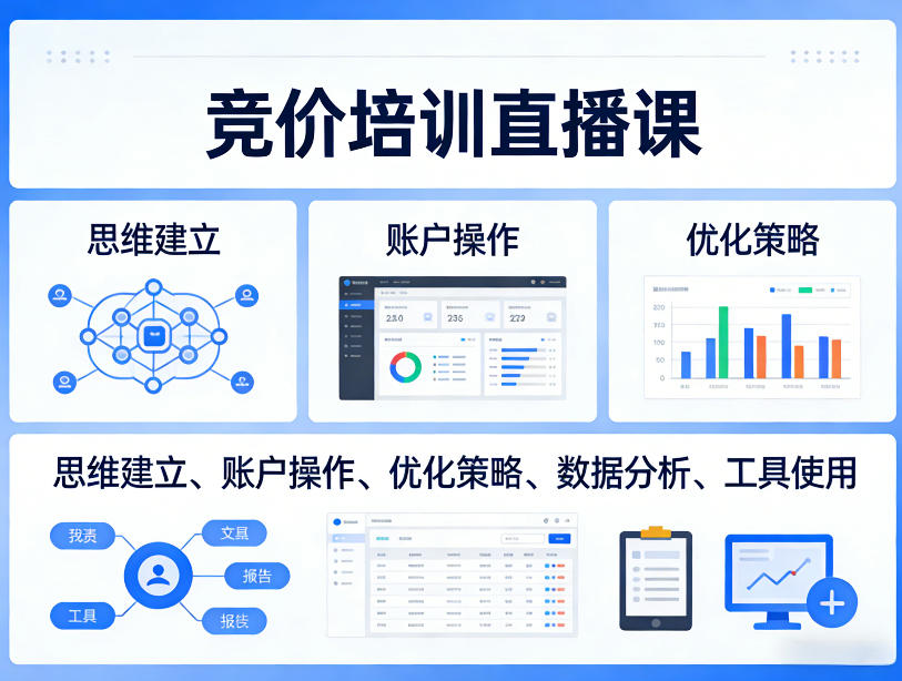 竞价培训直播课,覆盖思维建立、账户操作、优化策略、数据分析、工具使用等,全方位提升效果小淇云库-创业网-网赚副业-网创副业-项目拆解-技术类创业资源网-副业网-免费资源下载小淇云库