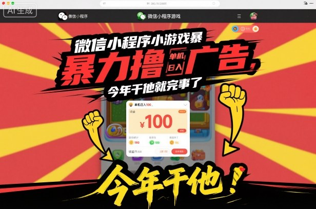 微信小程序小游戏暴力撸广告，单机日入100，今年干他就完事了小淇云库-创业网-网赚副业-网创副业-项目拆解-技术类创业资源网-副业网-免费资源下载小淇云库