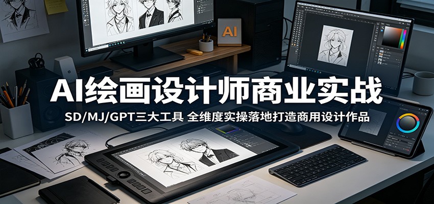 AI绘画设计师商业实战:SD/MJ/GPT三大工具,全维度实操落地打造商用设计作品-荆楚AI