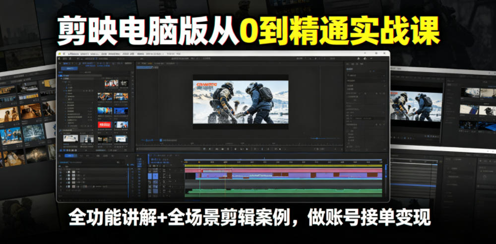 剪映电脑版从0到精通实战课，全功能讲解+全场景剪辑案例，做账号接单变现-荆楚AI
