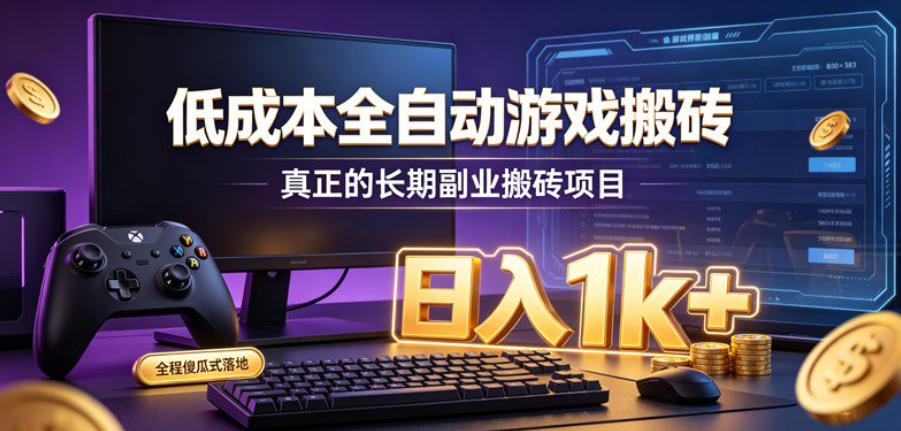 低成本全自动游戏搬砖,真正的长期副业搬砖项目,日入1k+,全程傻瓜式落地【揭秘】-荆楚AI