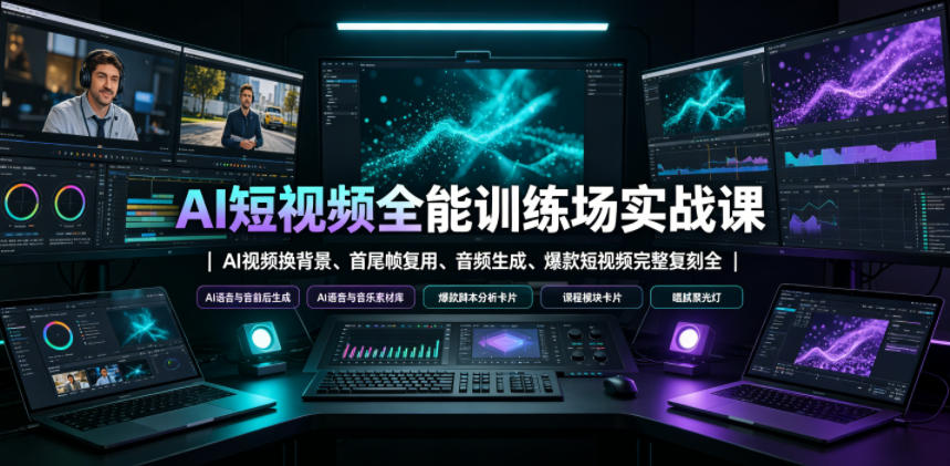AI短视频全能训练场实战课｜AI视频换背景、首尾帧复用、音频生成、爆款短视频完整复刻全套实操教学-荆楚AI