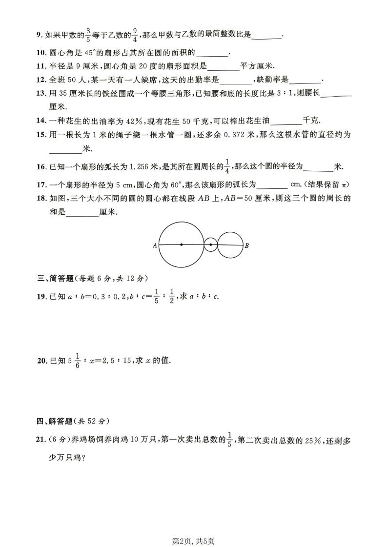 六年级下数学期中模拟测试卷《沪教版》-荆楚AI