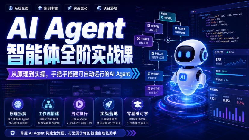 AI Agent智能体全阶实战课,从原理到实操,手把手搭建可自动运行的AI Agent-荆楚AI