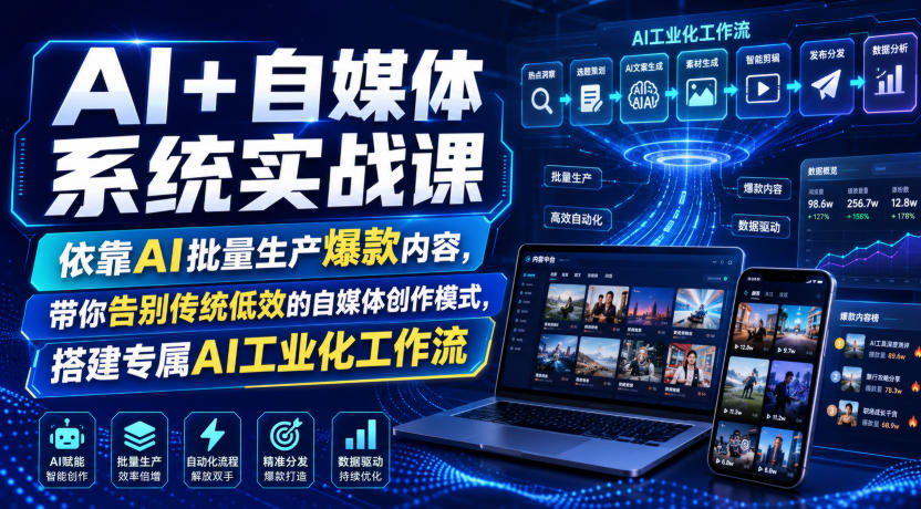 AI+自媒体系统实战课，依靠AI批量生产爆款内容，带你告别传统低效的自媒体创作模式，搭建专属AI工业化工作流-荆楚AI