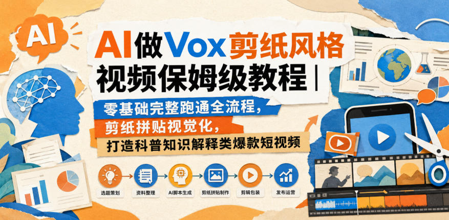 AI做Vox剪纸风格视频保姆级教程|零基础完整跑通全流程,剪纸拼贴视觉化,打造科普知识解释类爆款短视频-荆楚AI