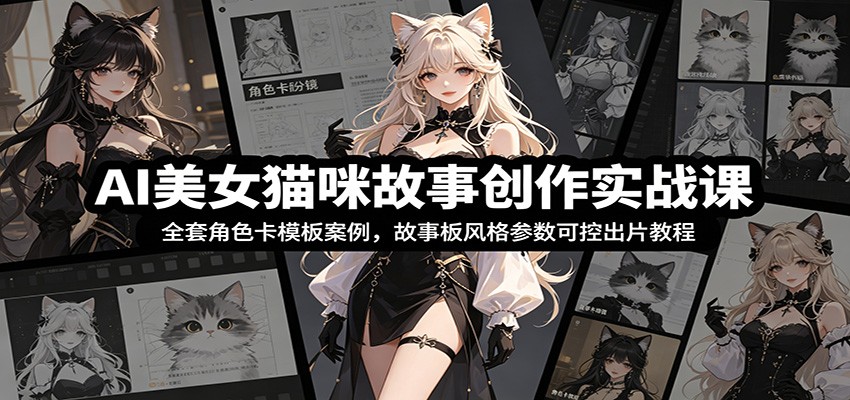 AI美女猫咪故事创作实战课：全套角色卡模板案例，故事板风格参数可控出片教程-荆楚AI