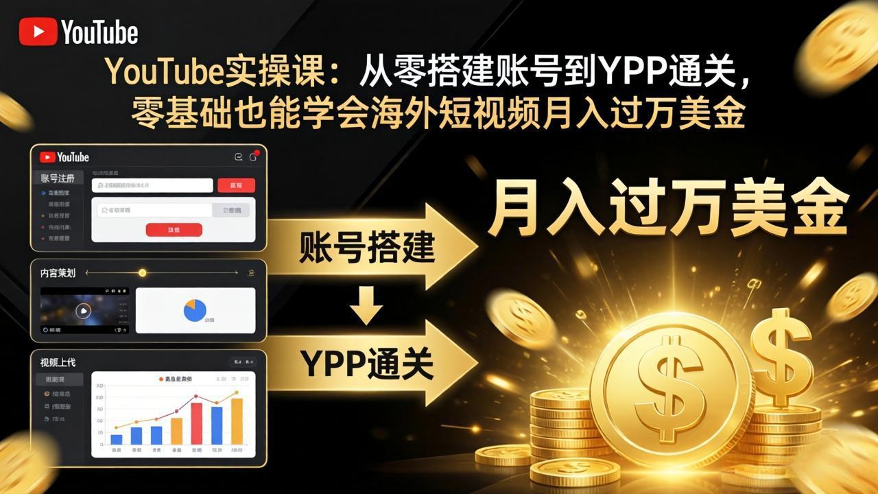 YouTube实操课：从零搭建账号到YPP通关，零基础也能学会海外短视频月入过万美金小淇云库-创业网-网赚副业-网创副业-项目拆解-技术类创业资源网-副业网-免费资源下载小淇云库