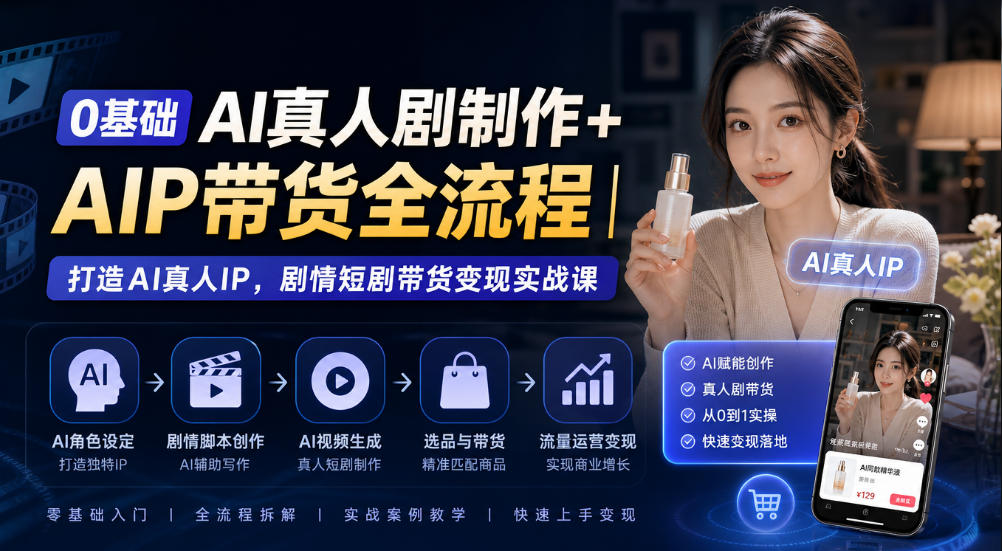 0基础AI真人剧制作+AIP带货全流程|打造AI真人IP,剧情短剧带货变现实战课-荆楚AI