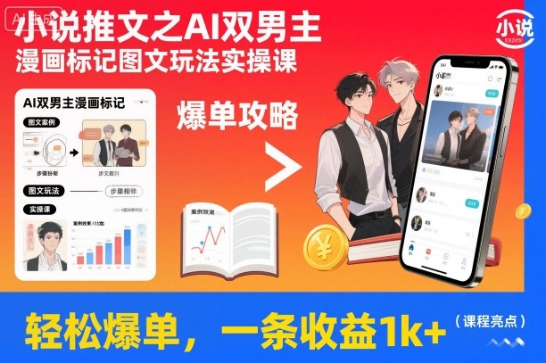 小说推文之AI双男主漫画标记图文玩法实操课，轻松爆单，一条收益1k+小淇云库-创业网-网赚副业-网创副业-项目拆解-技术类创业资源网-副业网-免费资源下载小淇云库