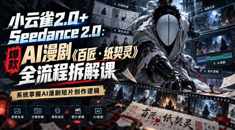 小云雀2.0+Seedance 2.0:爆款AI漫剧《百匠・纸契灵》全流程拆解课,系统掌握AI漫剧短片创作逻辑-荆楚AI