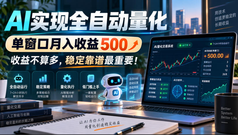 AI实现全自动量化,单窗口月入收益500,收益不算多,稳定靠谱最重要!【揭秘】-荆楚AI