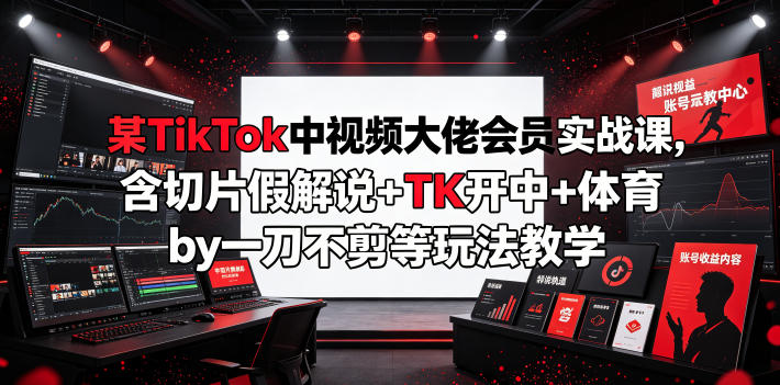 某TikTok中视频大佬会员实战课，含切片假解说+TK开中+体育by一刀不剪等玩法教学-荆楚AI