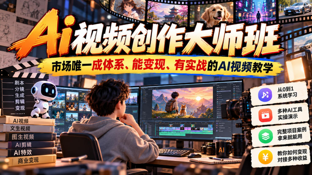 Ai视频创作大师班,市场唯一成体系、能变现、有实战的AI视频教学(更新2026)-荆楚AI